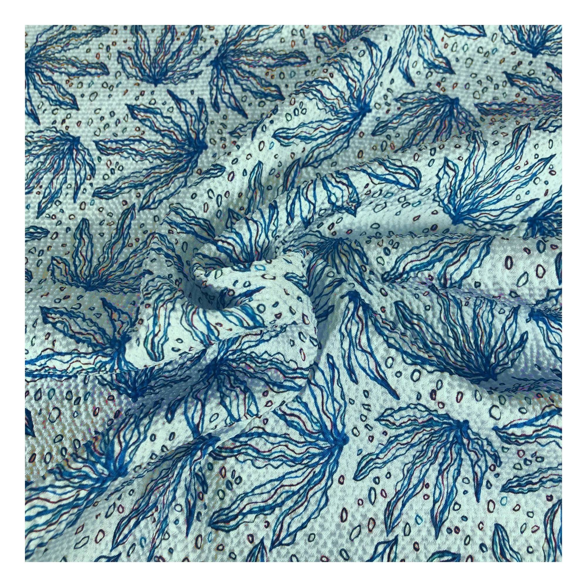 Blue Coral Crinkle Fabric by the Metre