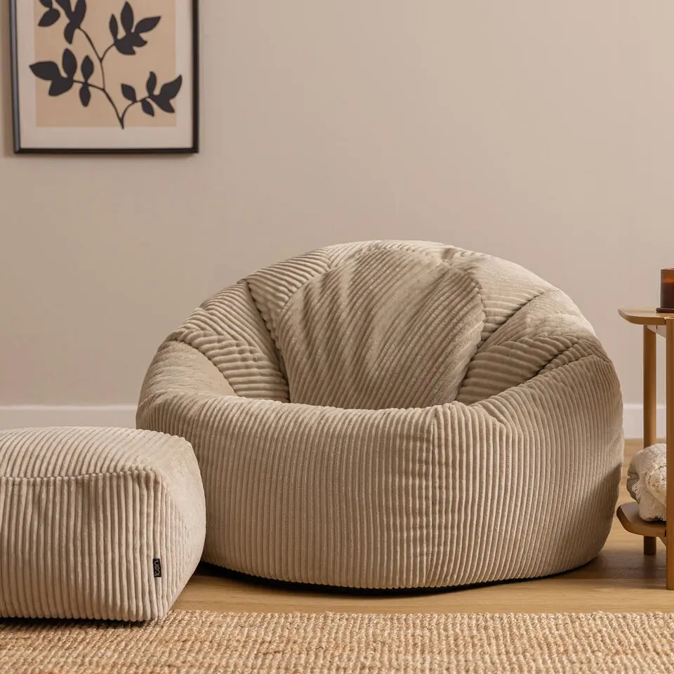 icon - Kingston XL Zitzak Fauteuil met Poef - Ribfluweel - Beige