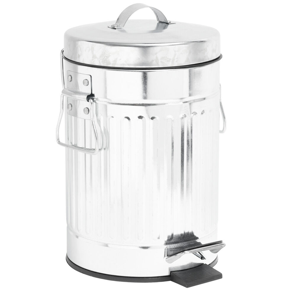 Poubelle en zinc gris avec pédale style rétro industriel Ø17xH28cm