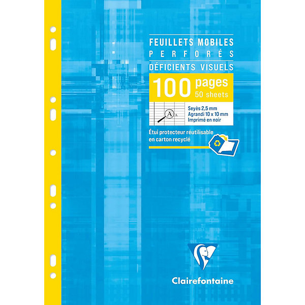 Copies simples - Blanche - Grand carreaux - A4 - 50 feuilles - Déficients visuels - Clairefontaine