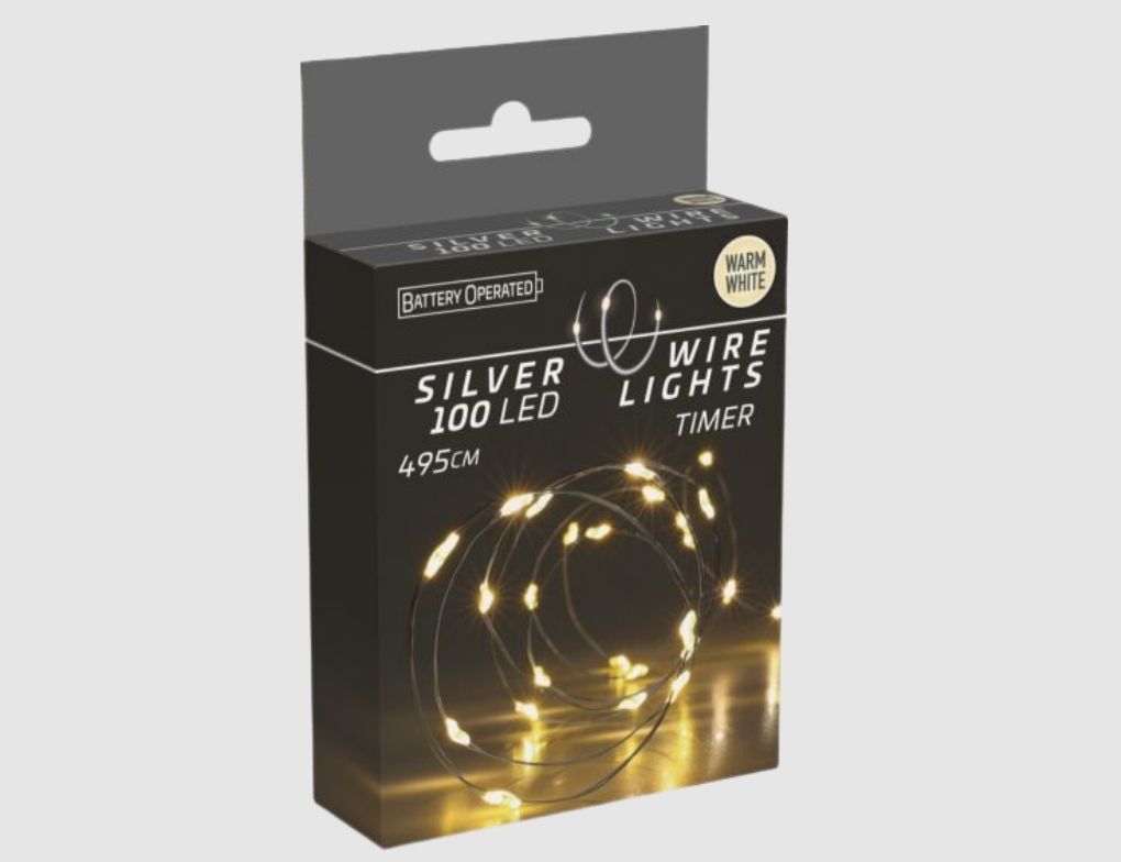 LED-Drahtlichterkette 100 LEDs warmweiß 4,95m mit Timer