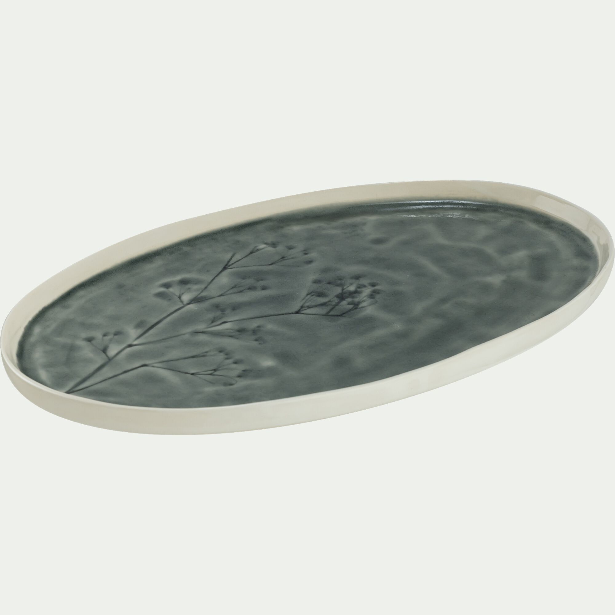 LAGON - Plat de présentation en grès L22,3cm - bleu autan