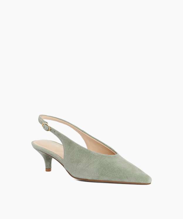 Crediblity Green - Suede Kitten Heel Sling-Backs