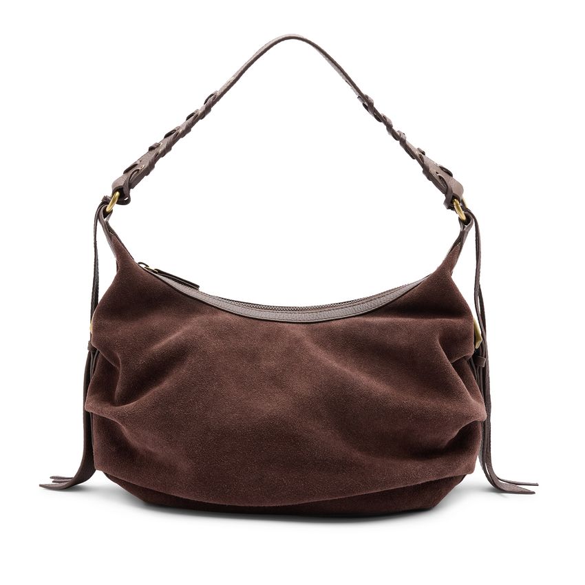 Manfield Donkerbruine suède schoudertas