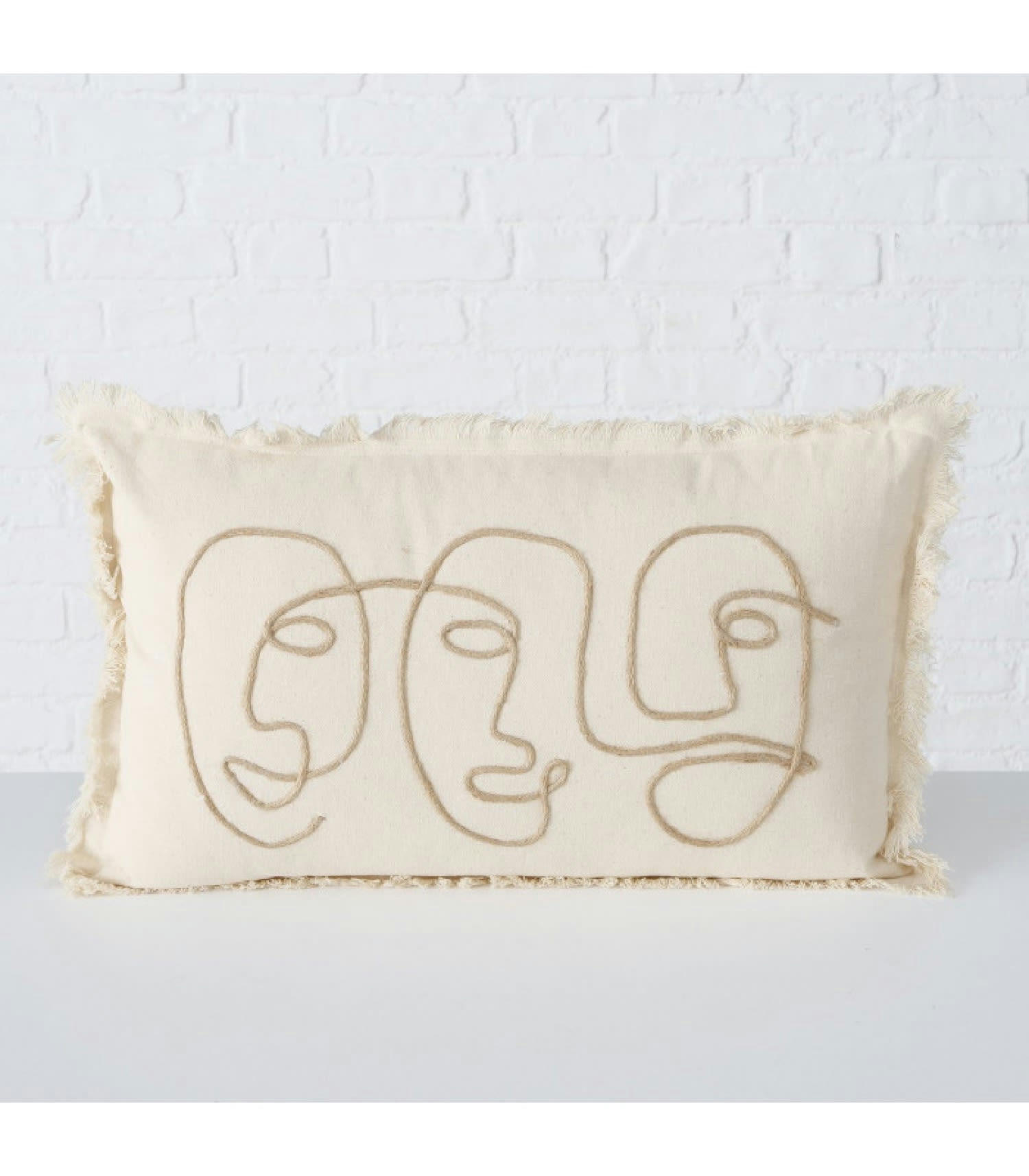 CUBISME - Coussin à frange coton beige 50x30cm