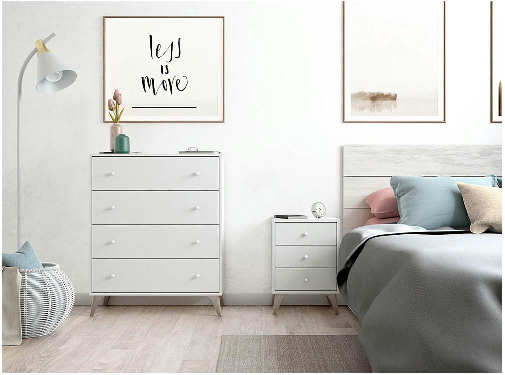 ZORA - Commode scandinave blanche 4 tiroirs L77,5cm X P40cm x H95cm