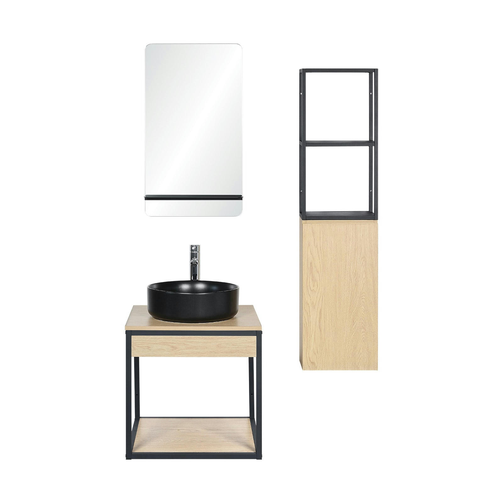 NOTTO - Meuble de salle de bain 50 cm  avec colonne, miroir et vasque