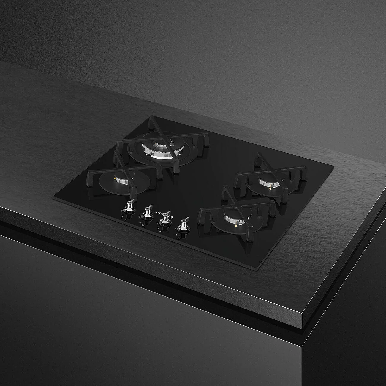 65cm Classic Gas on Glass on Steel Hob Black