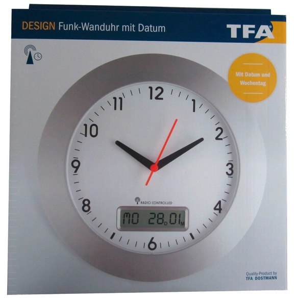 Funkwanduhr (Analog), BxHxT: 30 x 30 x 5 cm, silberfarben