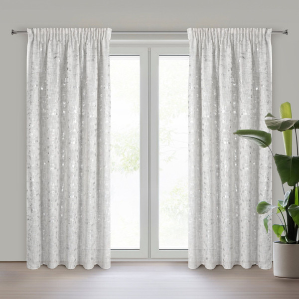 Zasłona INES 140x270 cm naturalna eco len srebrzysty nadruk na taśmie