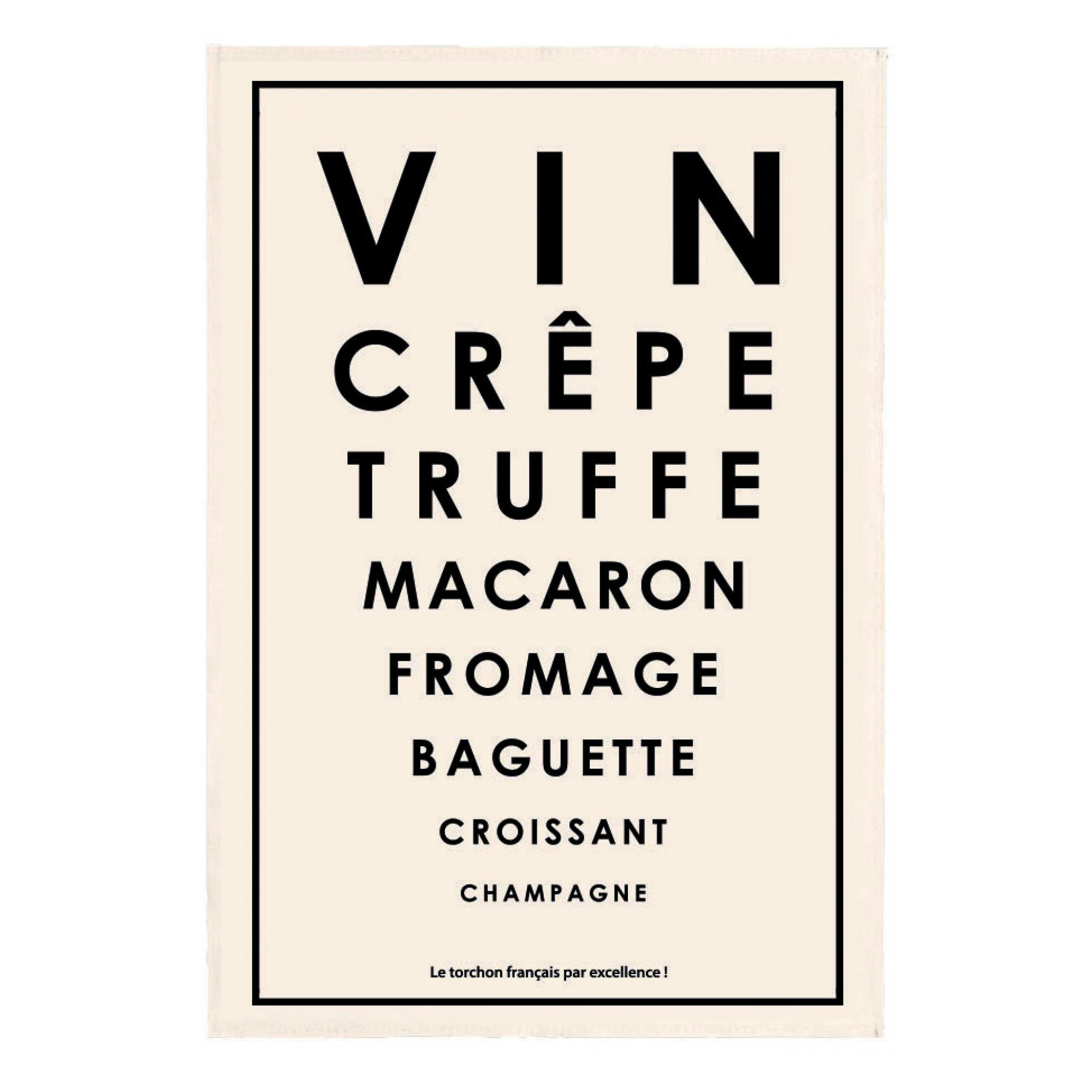 GASTRONOMIE ET VIN - Torchon test spécialités françaises en coton ecru 48 x 72