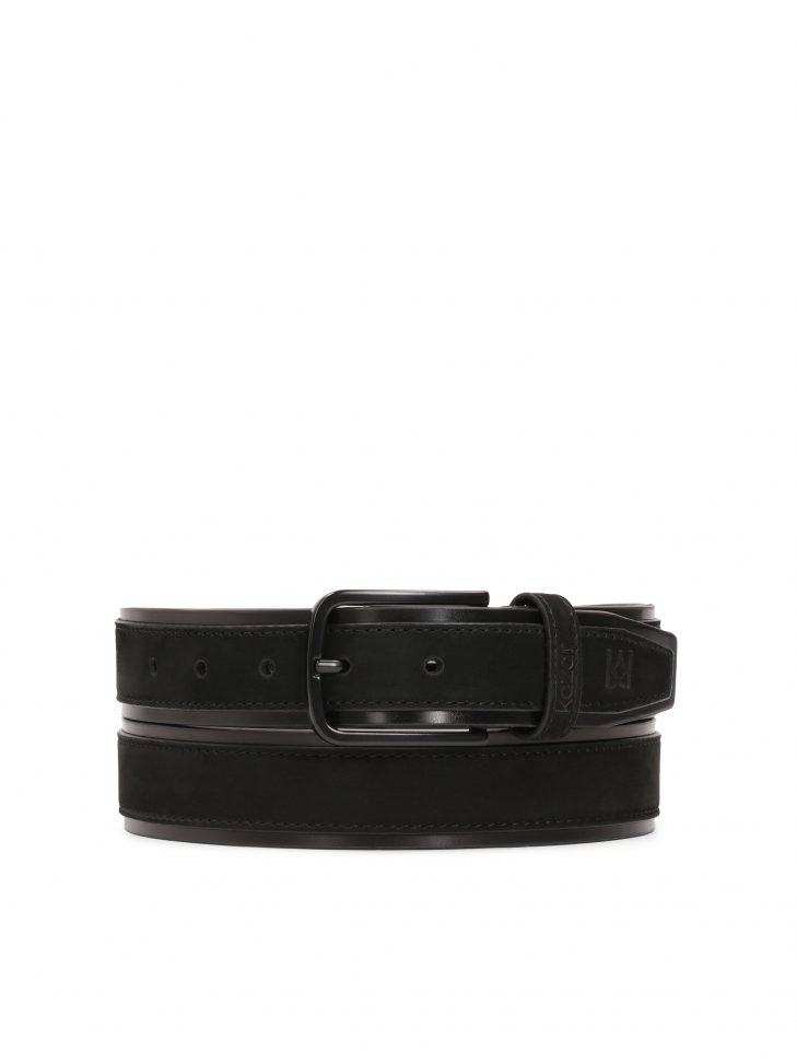 Casual black nubuck and grain leather belt