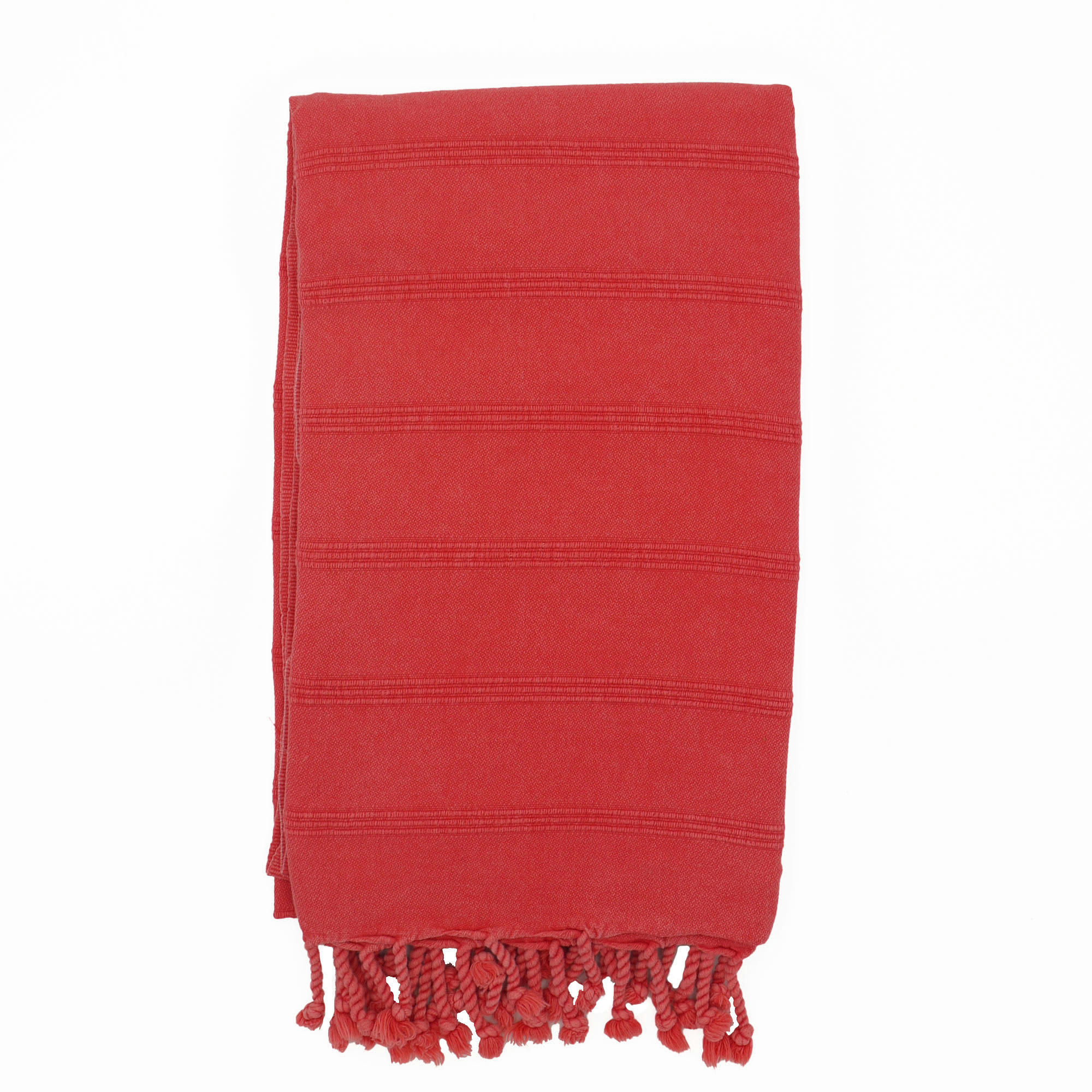 - Fouta vintage 100% coton avec franges corail 95 x 170 cm