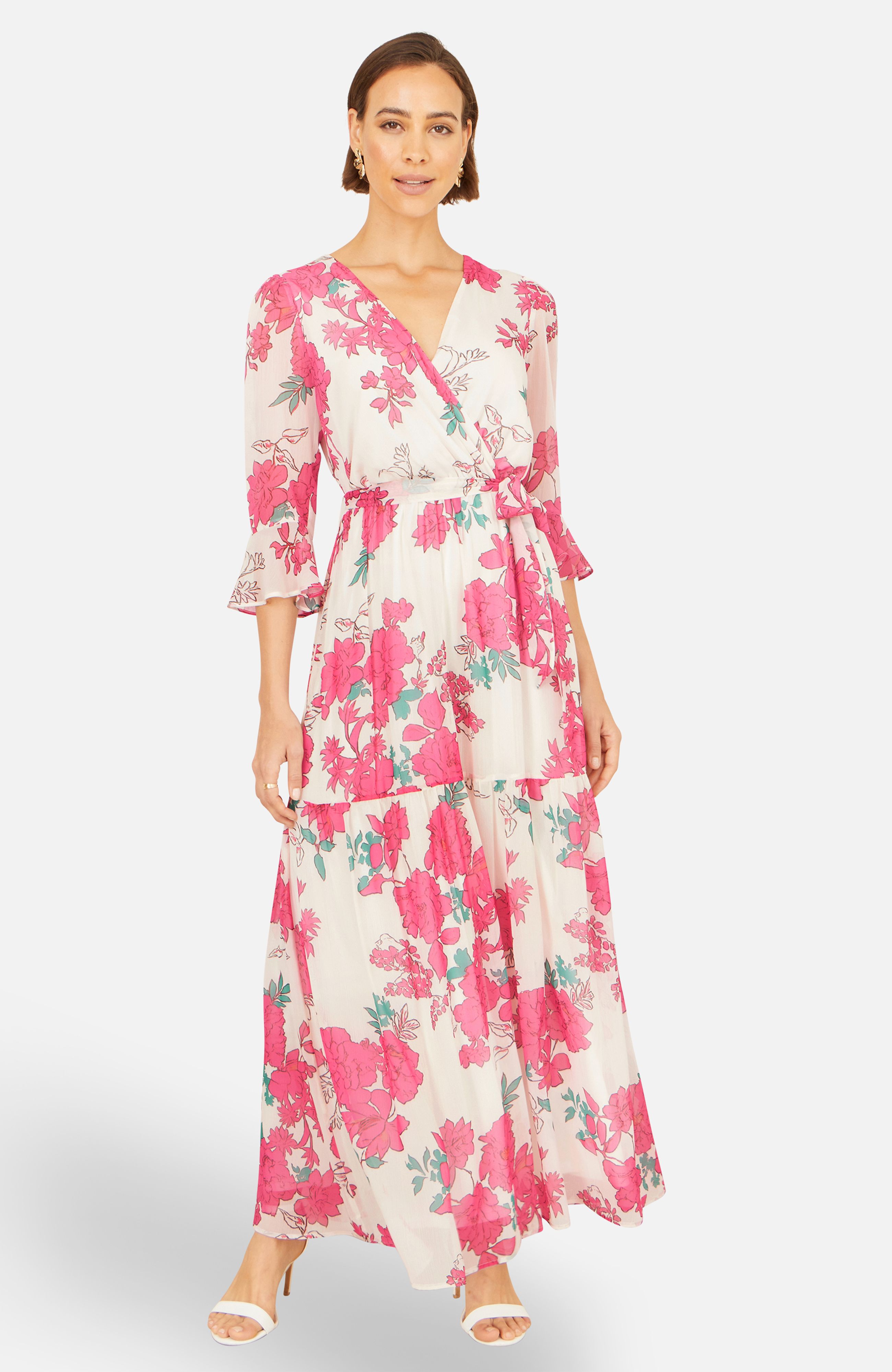 Yumi Pink Blossom Print Maxi Wrap Dress