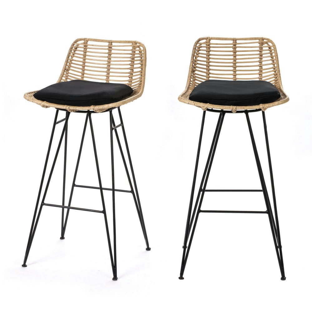 CAPURGANA - Lot de 2 chaises de bar design en rotin 67cm