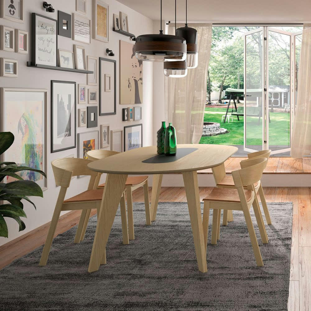 LAGO - Table  placage chêne et noir laqué