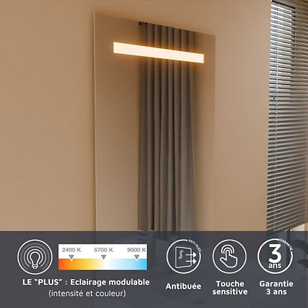 Miroir lumineux ELEG PLUS 80x105 cm - LED réglable, antibuée, interrupteur sensitif
