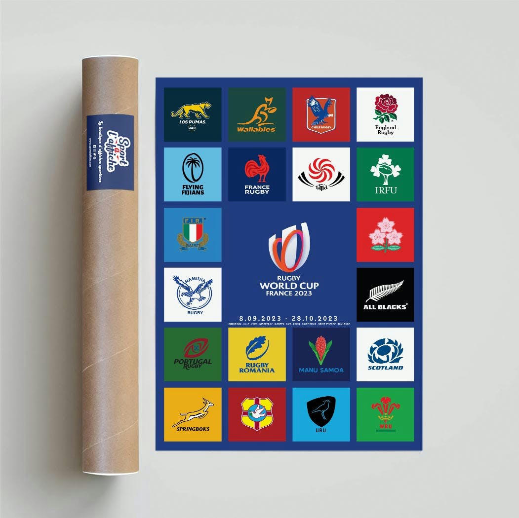 RUGBY - Affiche Coupe du Monde de Rugby 2023 - 20 Nations 40x60 cm