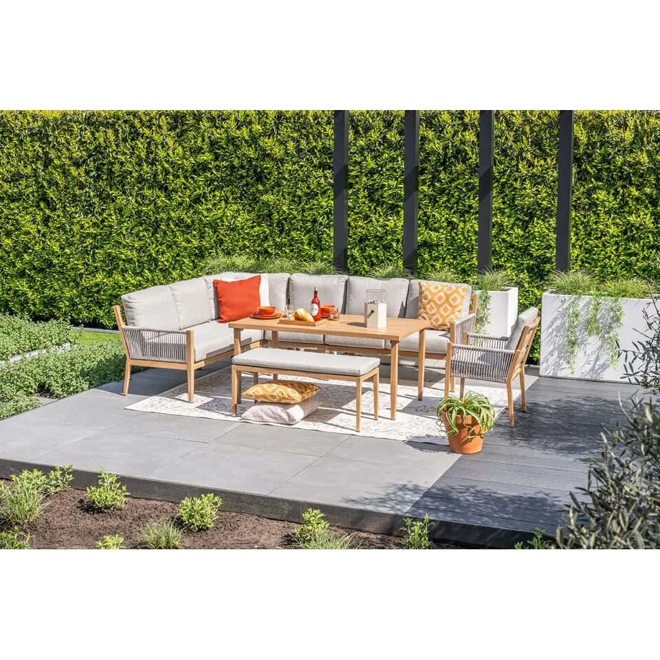 GI Sardinia lounge-dining set aluminium (7-delig) - Teak look/Zand