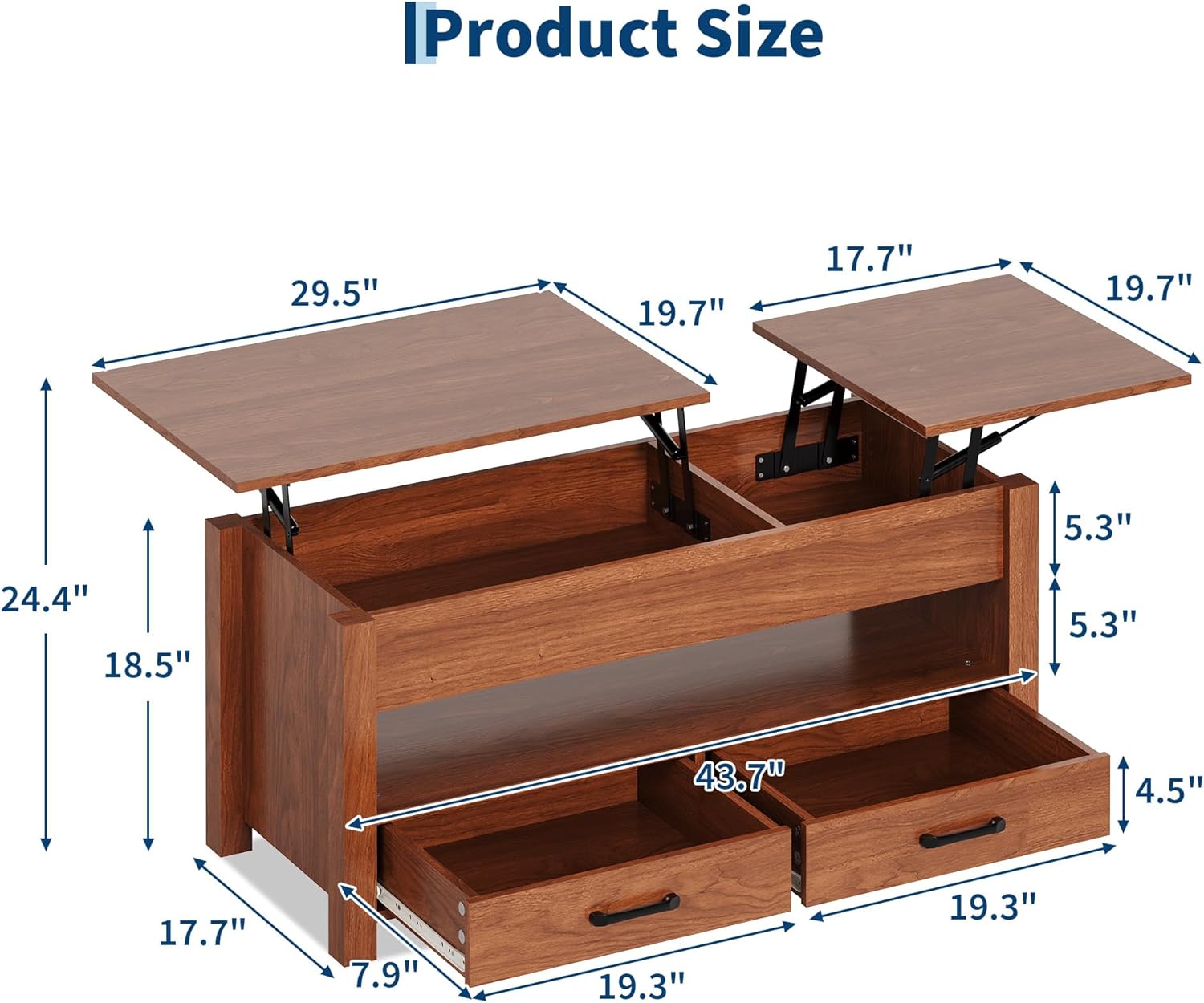 GarveeHome Coffee Table Lift Top, Convertible Coffee Table with Wooden Lift Tabletop, 2 Drawers and Hidden Compartment, Central Table with Storage for Living Room Home Office, Brown