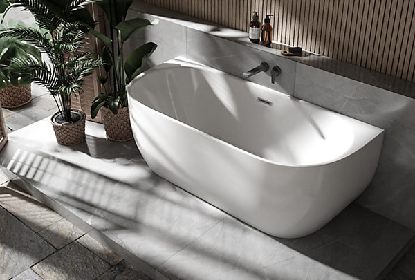 Baignoire autoportante LENA acrylique blanc brillant - 170x75cm - Garantie 5 ans - Avec robinet mitigeur 8028, Avec siphon