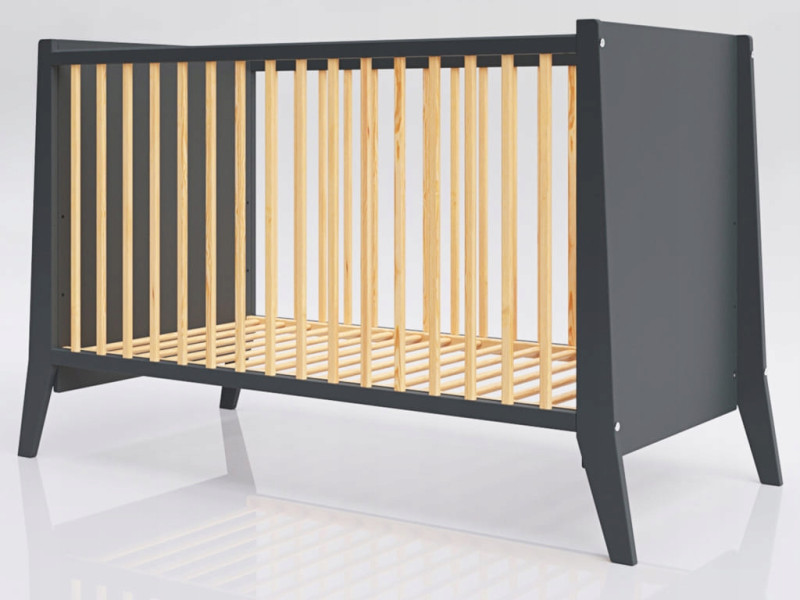 Łóżeczko niemowlęce Cosmo antracyt/sosna 120x60 gryzaki drewno norma UE