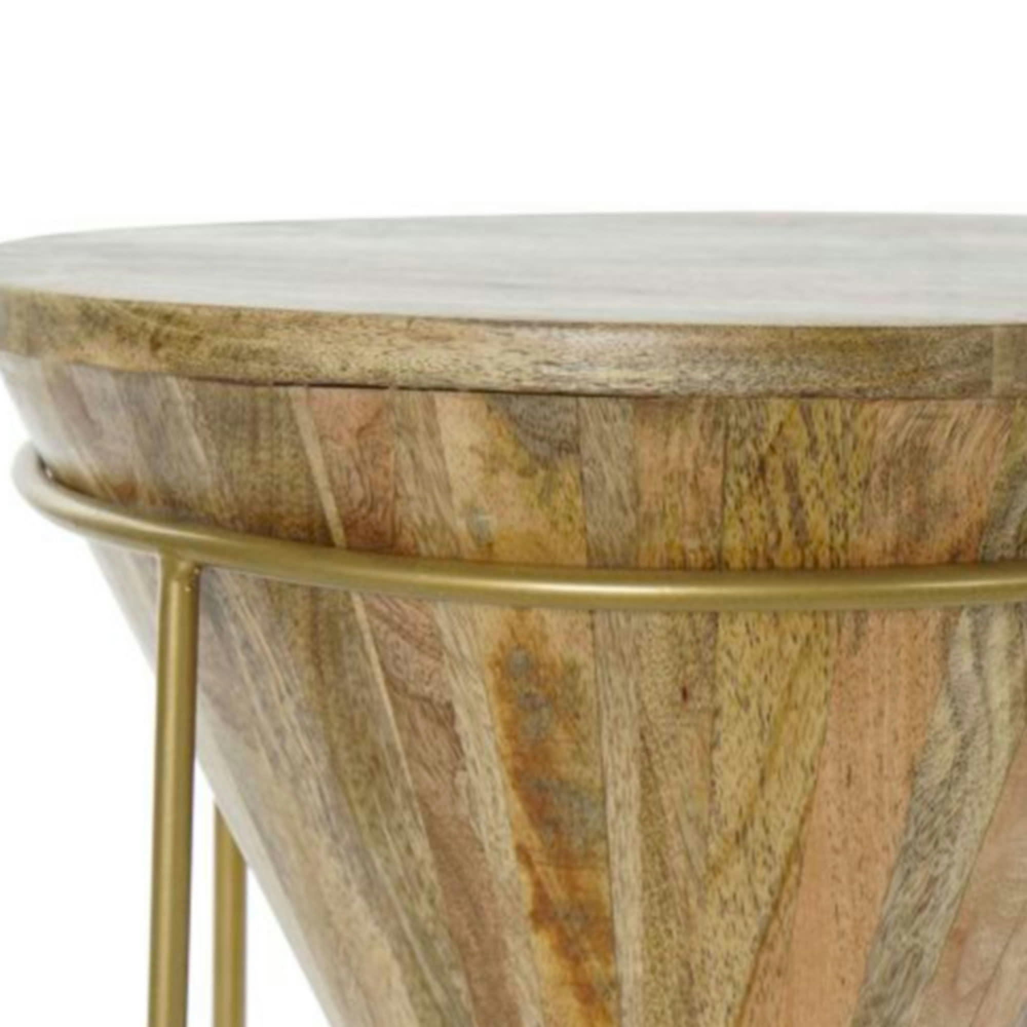 - Table d'appoint ronde en acacia et métal doré - 41x41x45cm