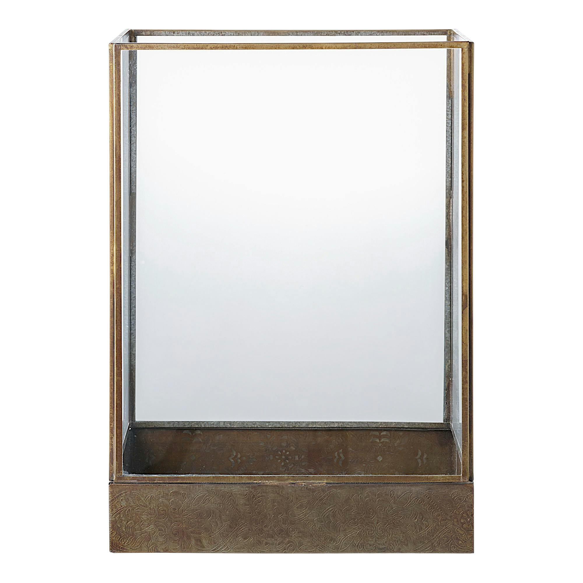 Lanterne vintage verre et métal gravé, forme rectangulaire