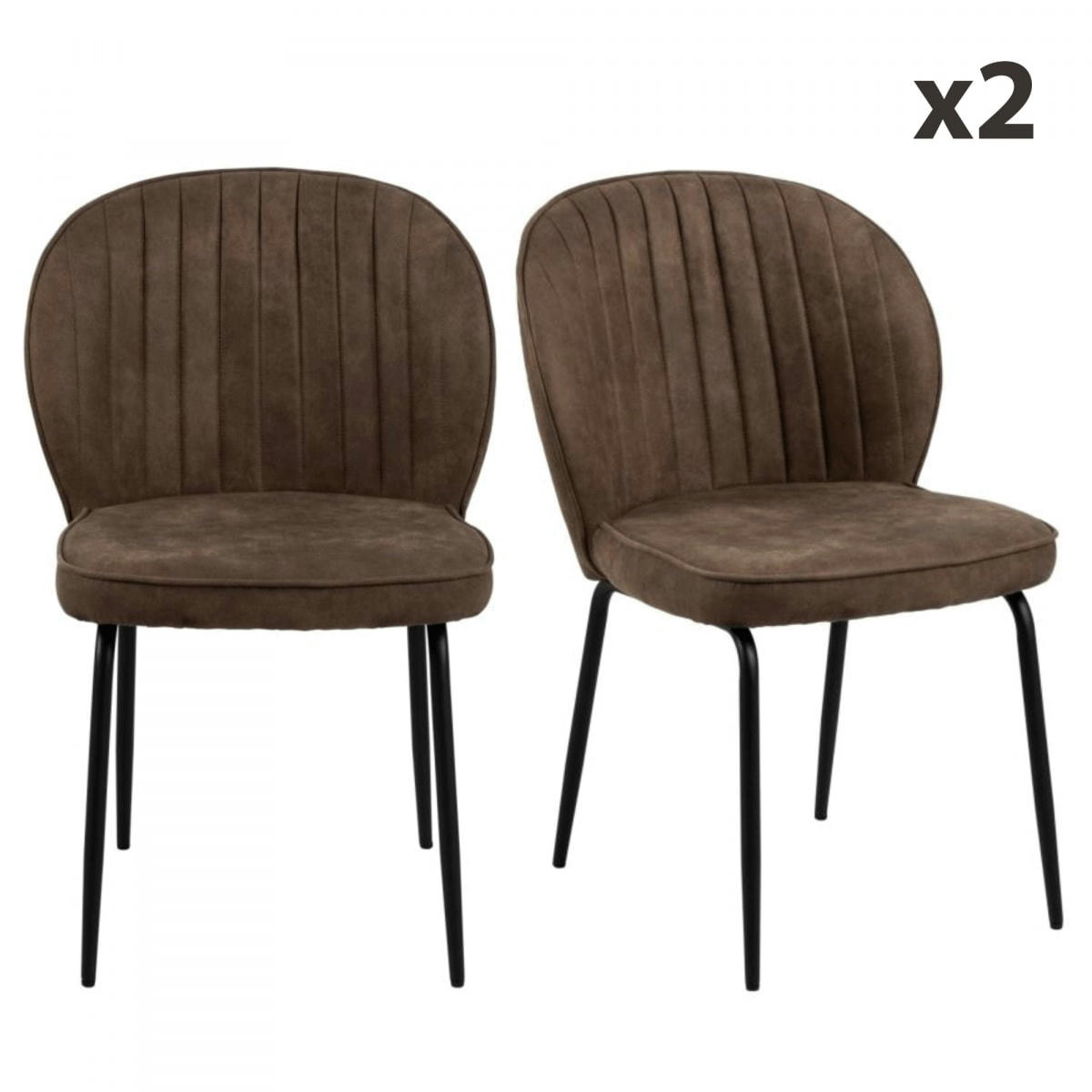 CATOUNE - Lot de 2 chaises en tissu style vintage marron