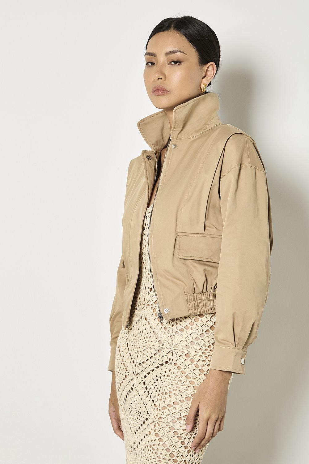 Apricot Pleat Detail Bomber Jacket