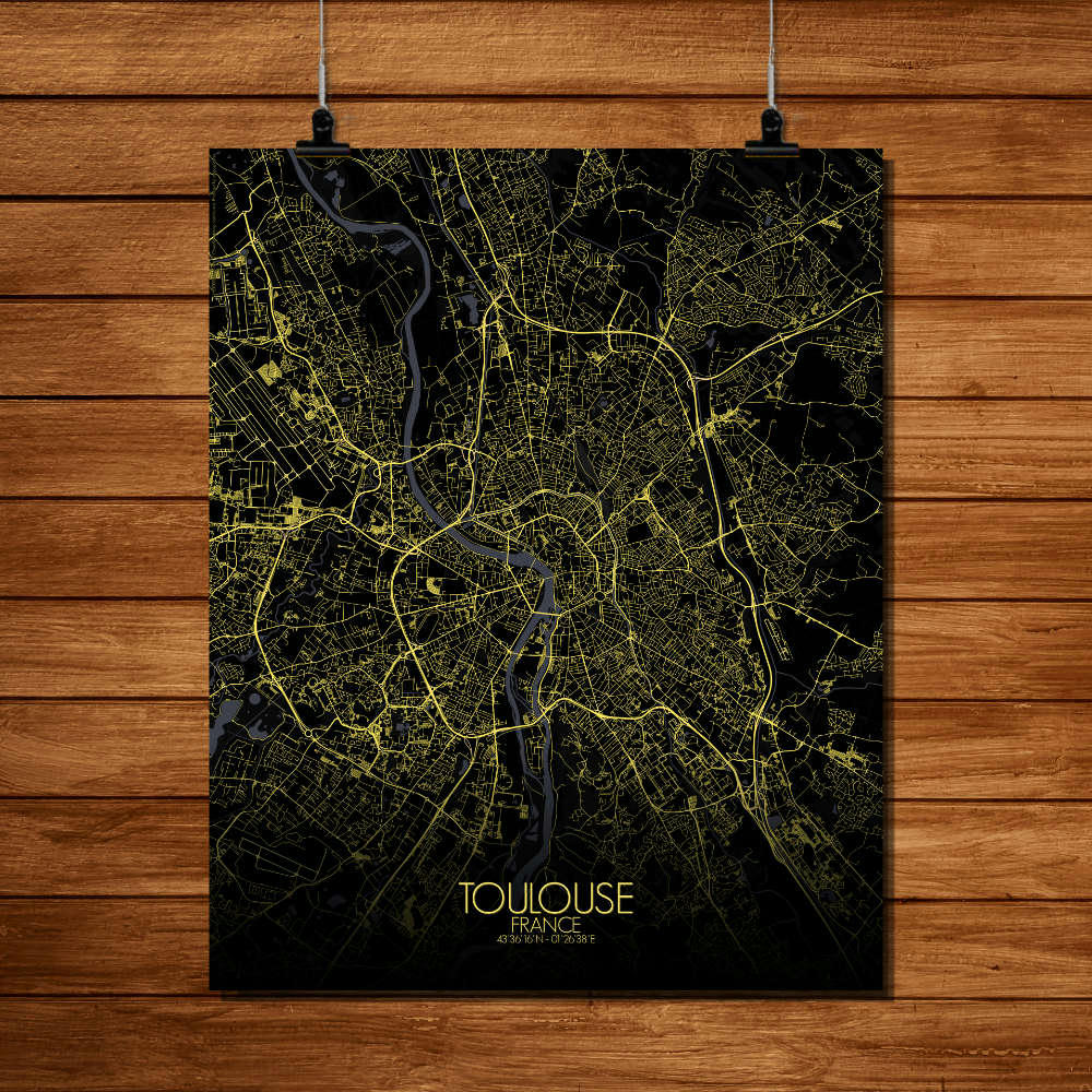 - Affiche Toulouse Carte Nuit 40x50