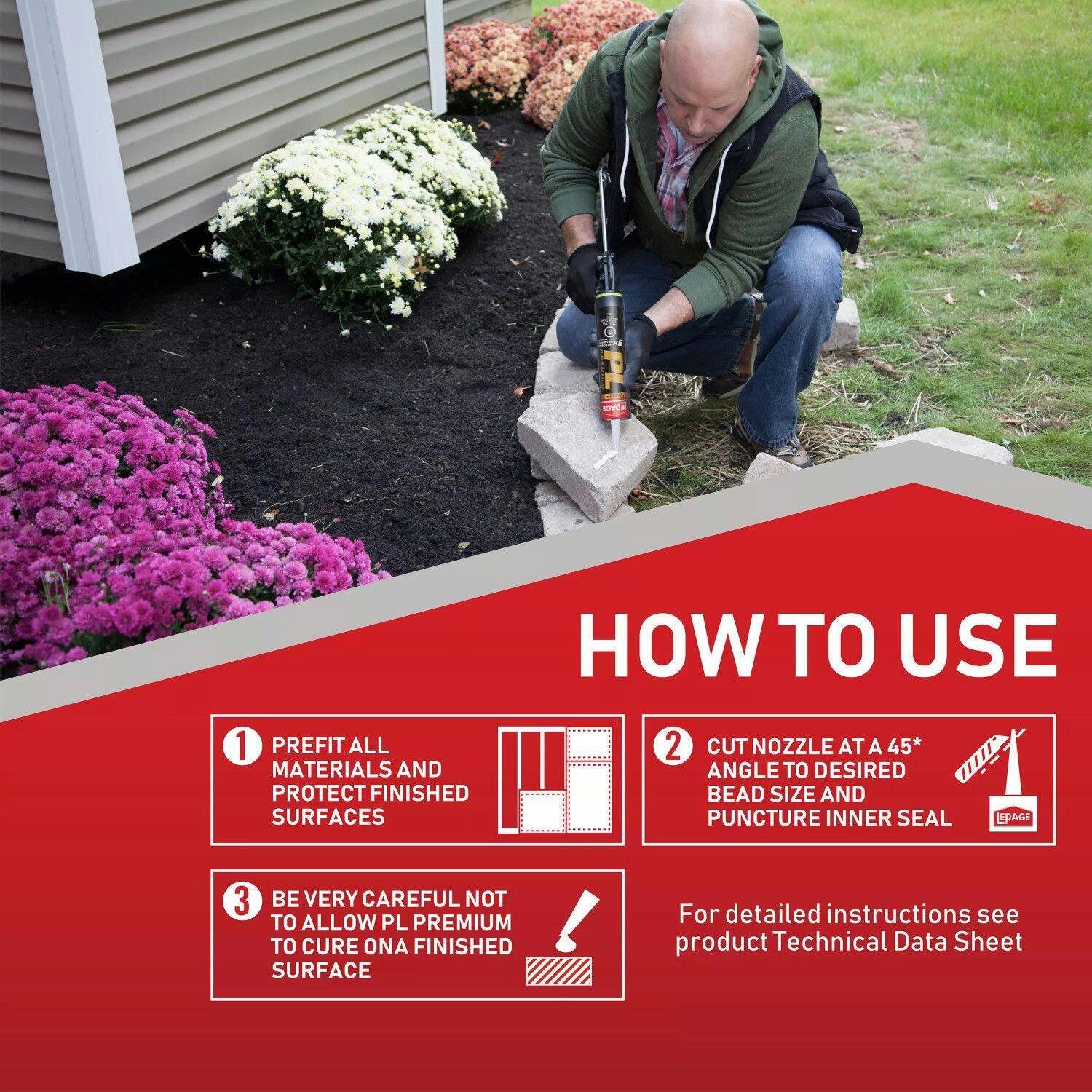 LePage PL Premium Construction Adhesive Glue, Indoor/Outdoor, Weather & Waterproof, 118-mL