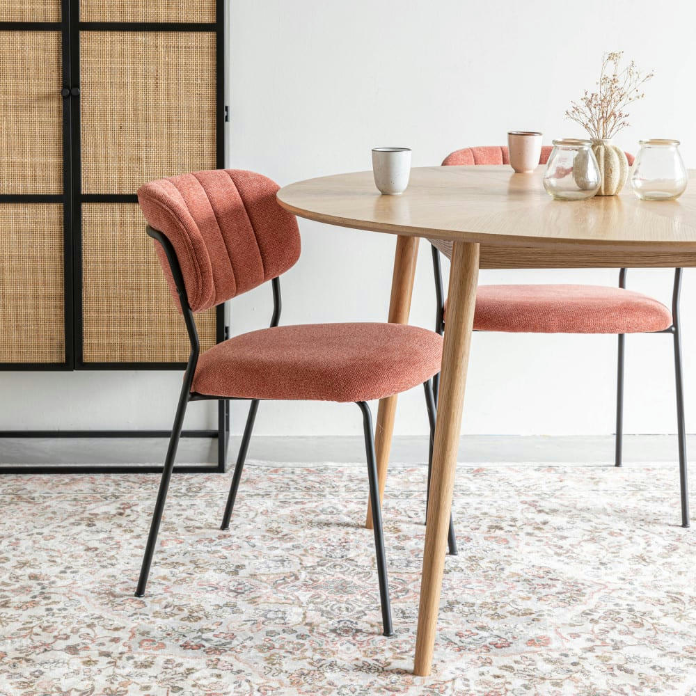 JOLIEN - Lot de 2 chaises en tissu et métal pieds noirs rose