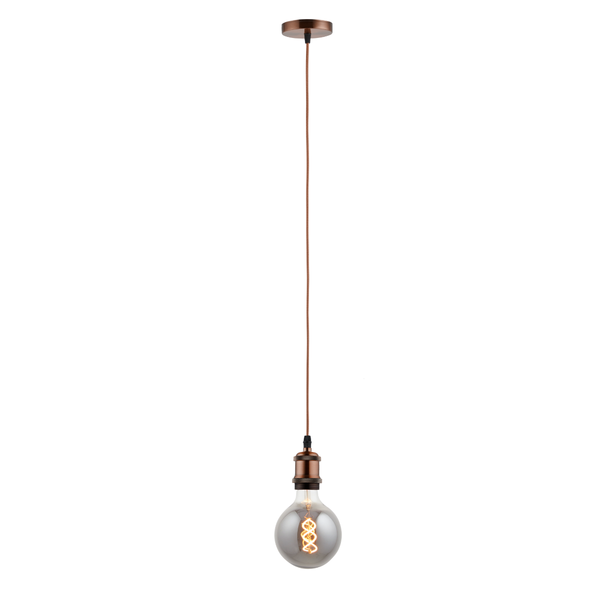 Lighto | Pendel Koper | Inclusief Lichtbron Rookglas | Vintage | 1.5m Snoer | Met Plafondkap