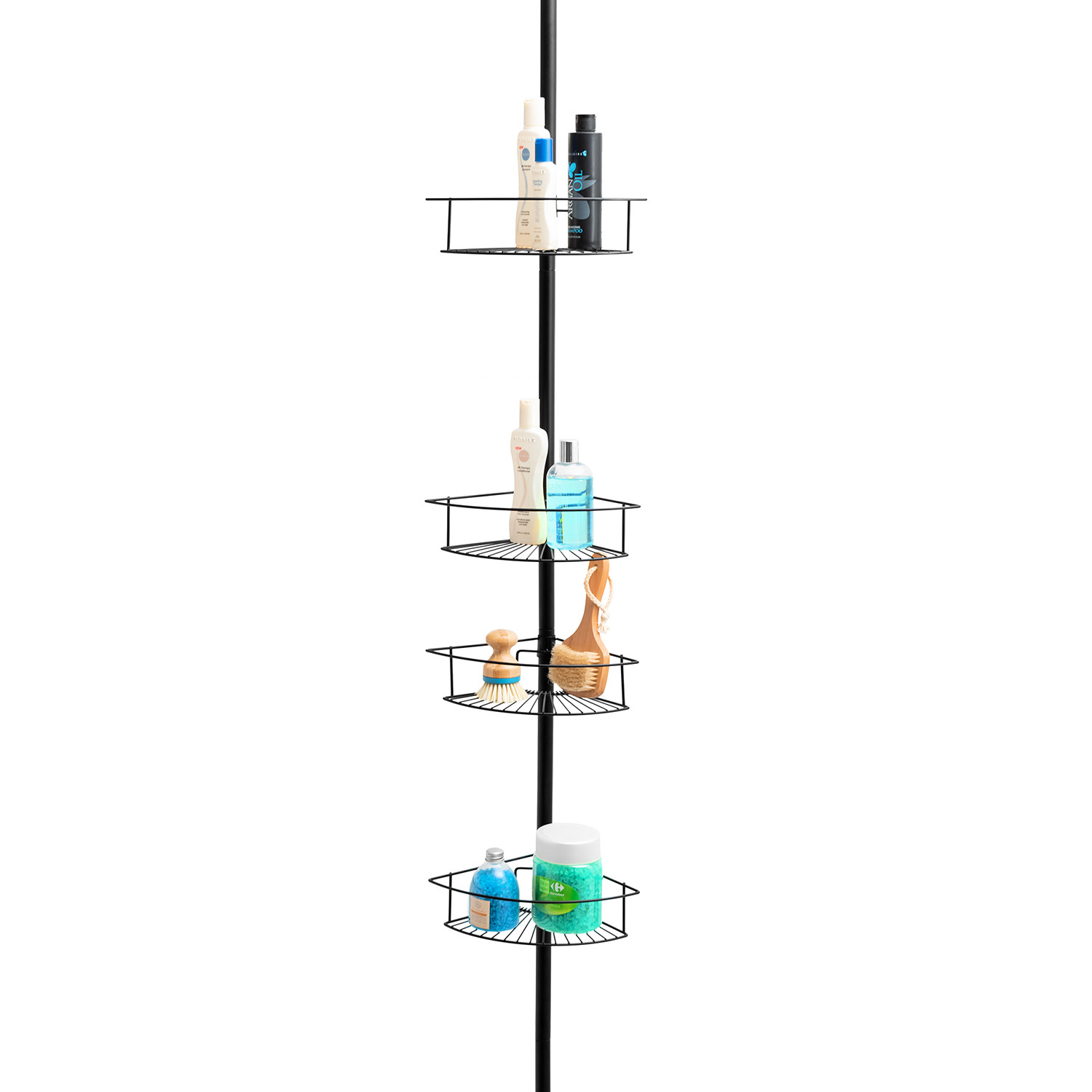 Półka narożna teleskopowa łazienkowa XL czarna 4 poziomy - Yoka