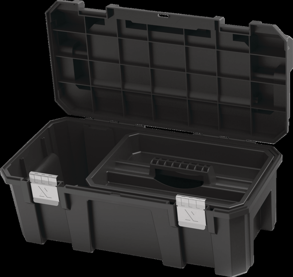 MAXIMUM Portable Plastic Tool Box w/ Removable Tray & Organizer, Black, 22-in
