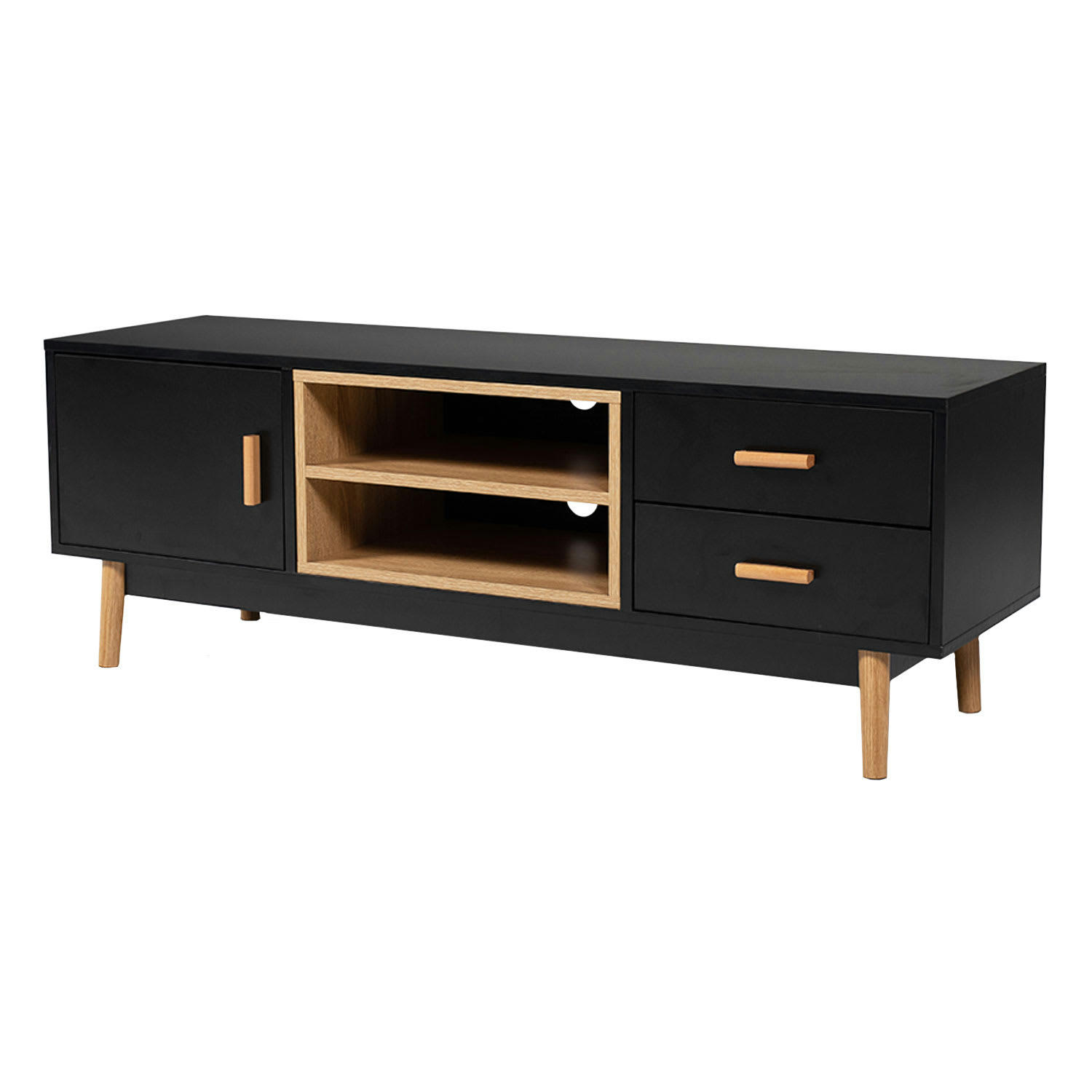 JOEY - Meuble TV style scandinave avec 1 porte et 2 tiroirs noir