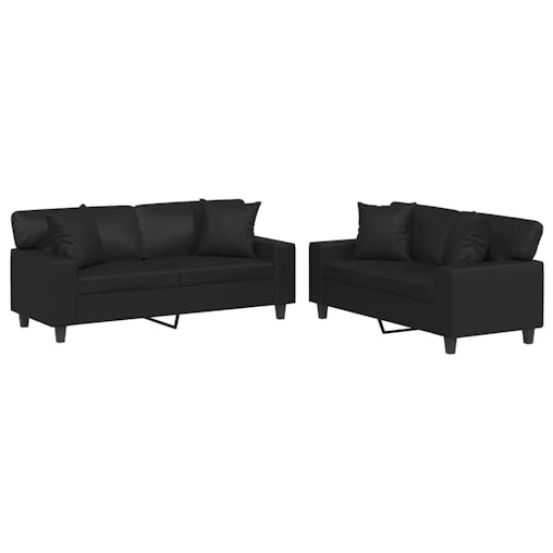 NNEVL 2 Piece Sofa Set with Pillows Black Faux Leather