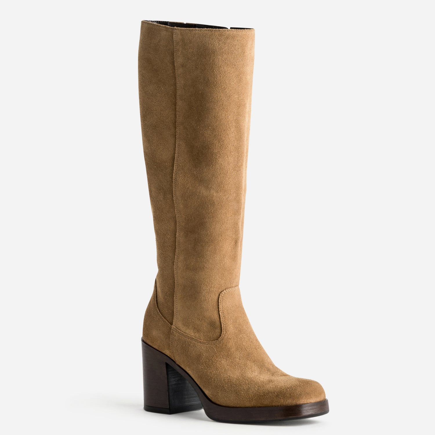 Botte camel cuir velours esprit rétro