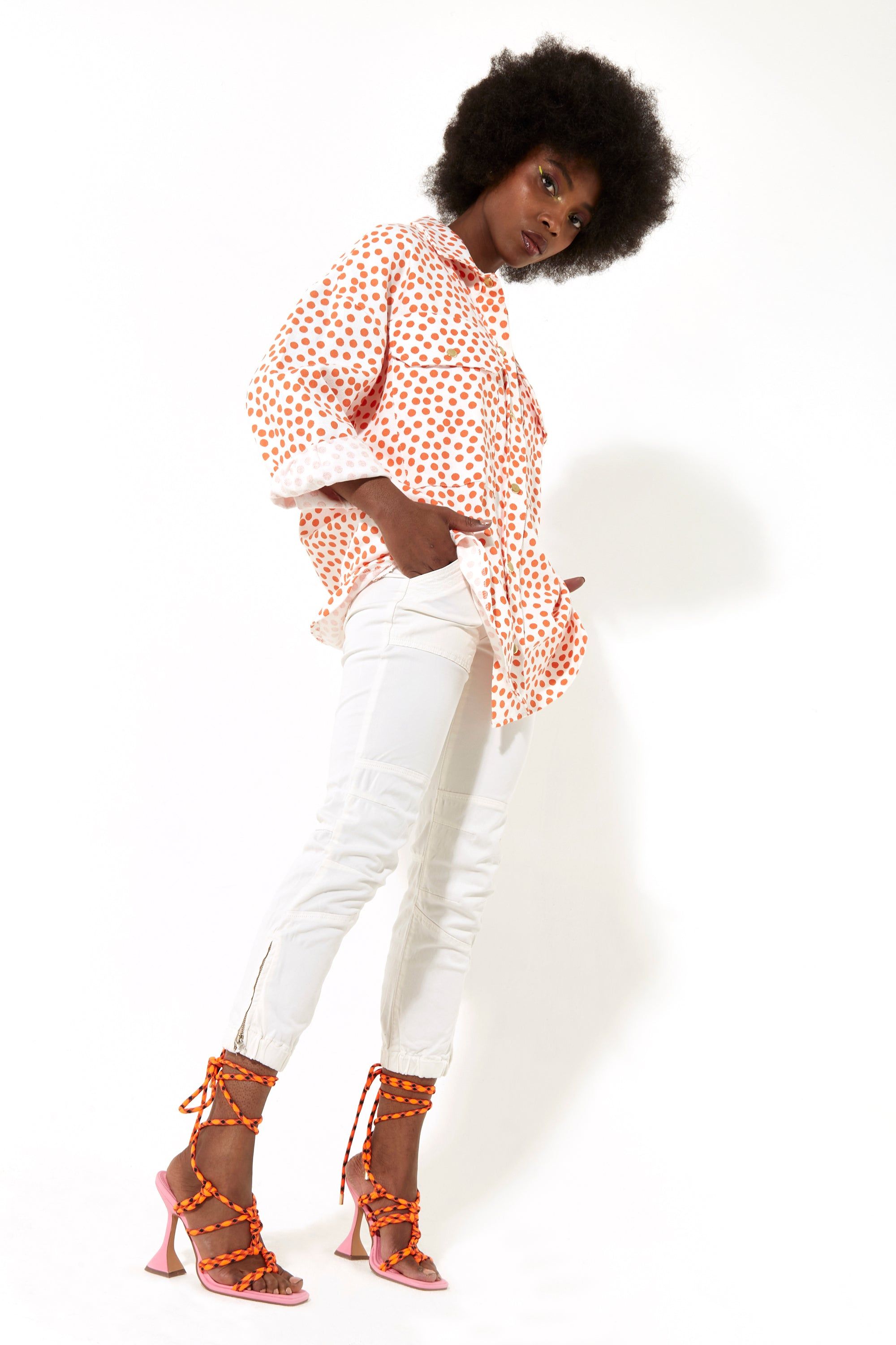 House of Holland Orange Polka Dot Oversized Shirt