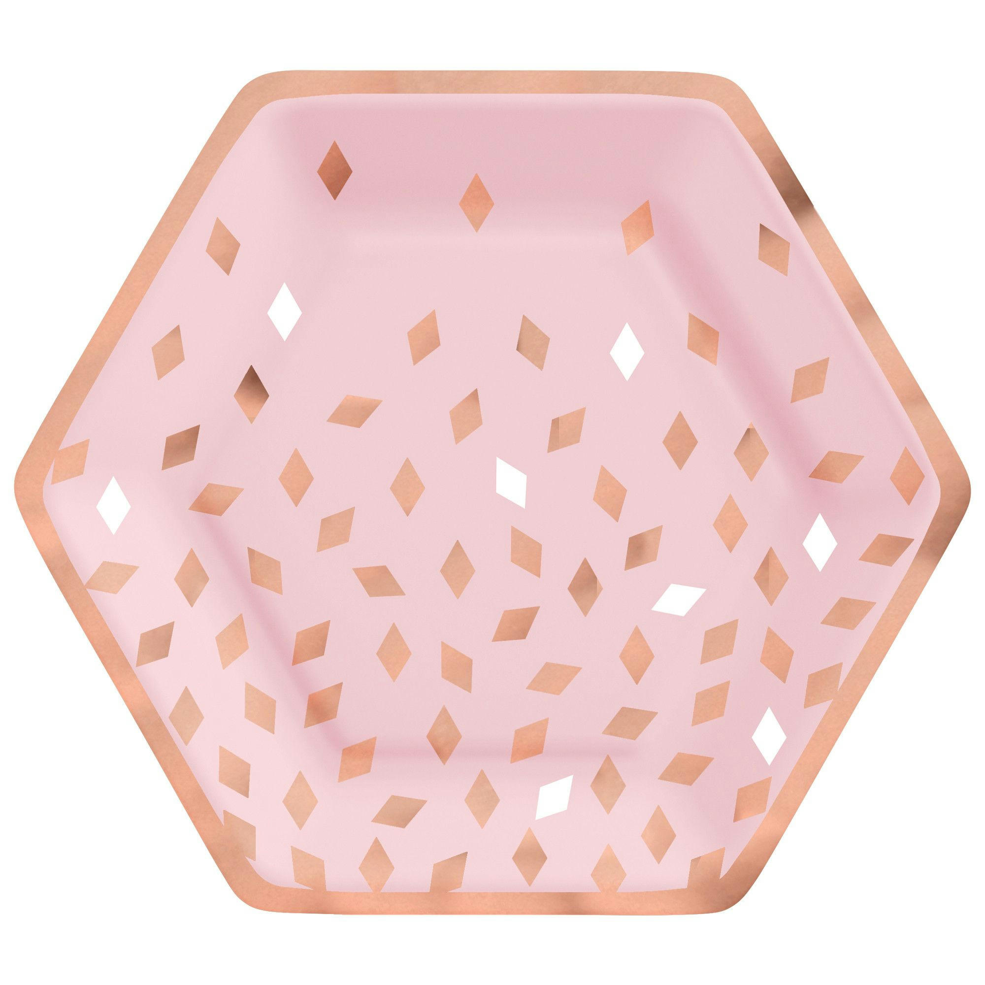 Blush Birthday Hexagon Paper Disposable Lunch Plates, Pink/Rose Gold, 9-in, 8-pk, for Birthday/Bachelorette