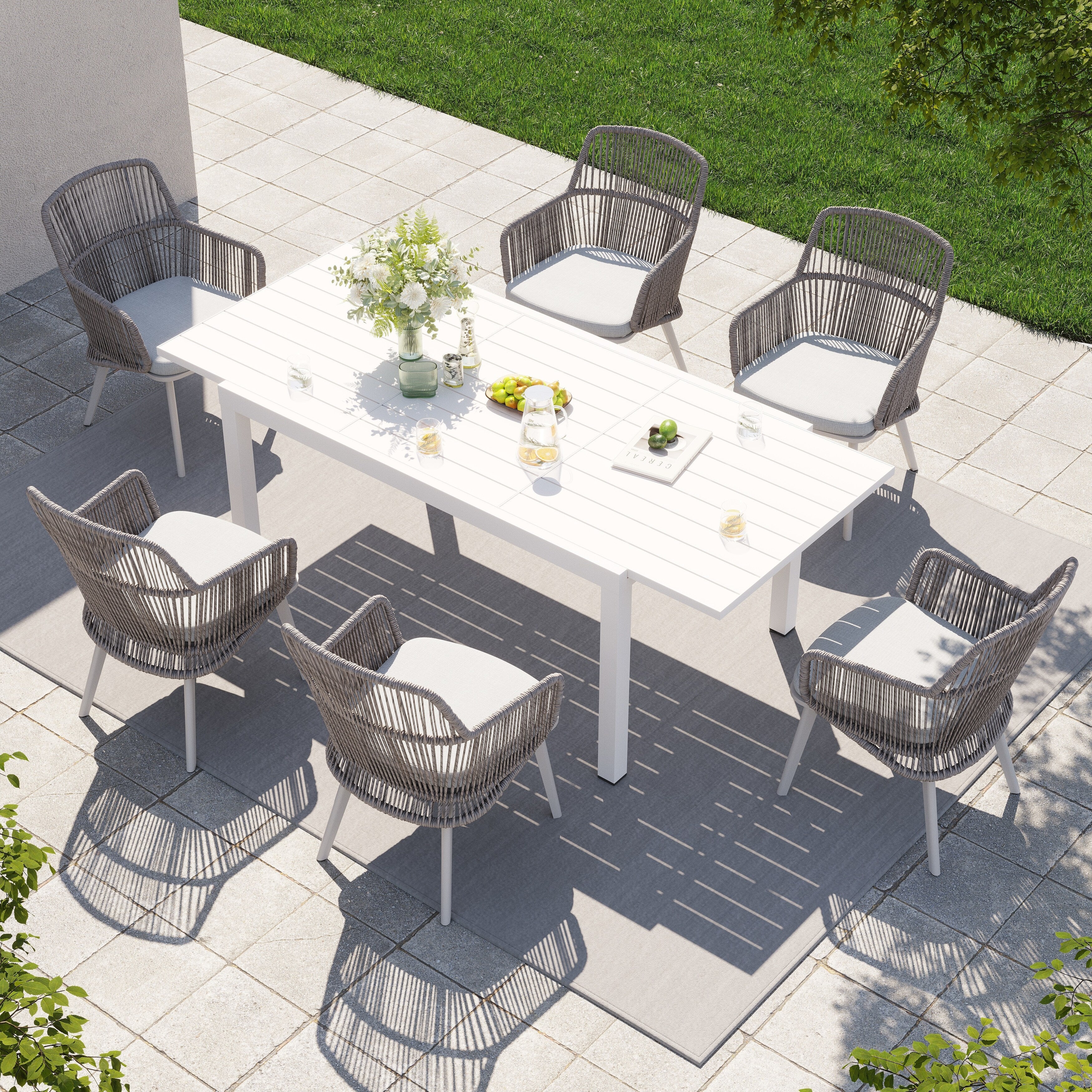 Outdoor Patio Dining Set Dining Chairs and Extendable Dining Table (7-Piece Set)