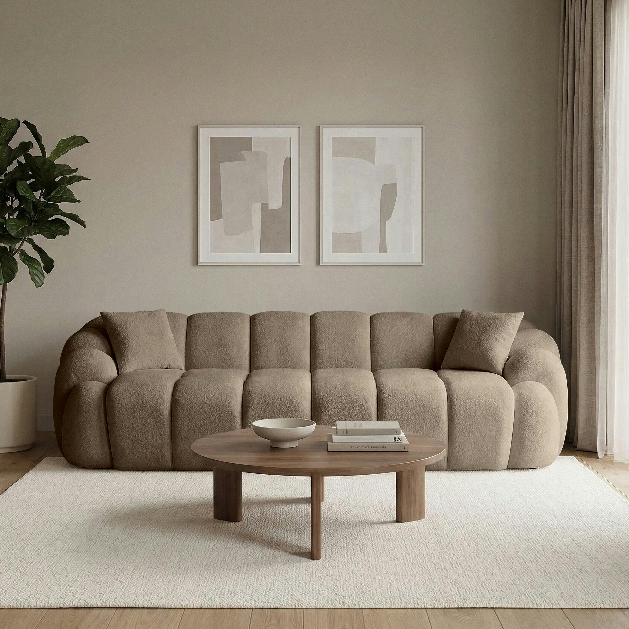 Canapé 4 places taupe design arrondi ONDA