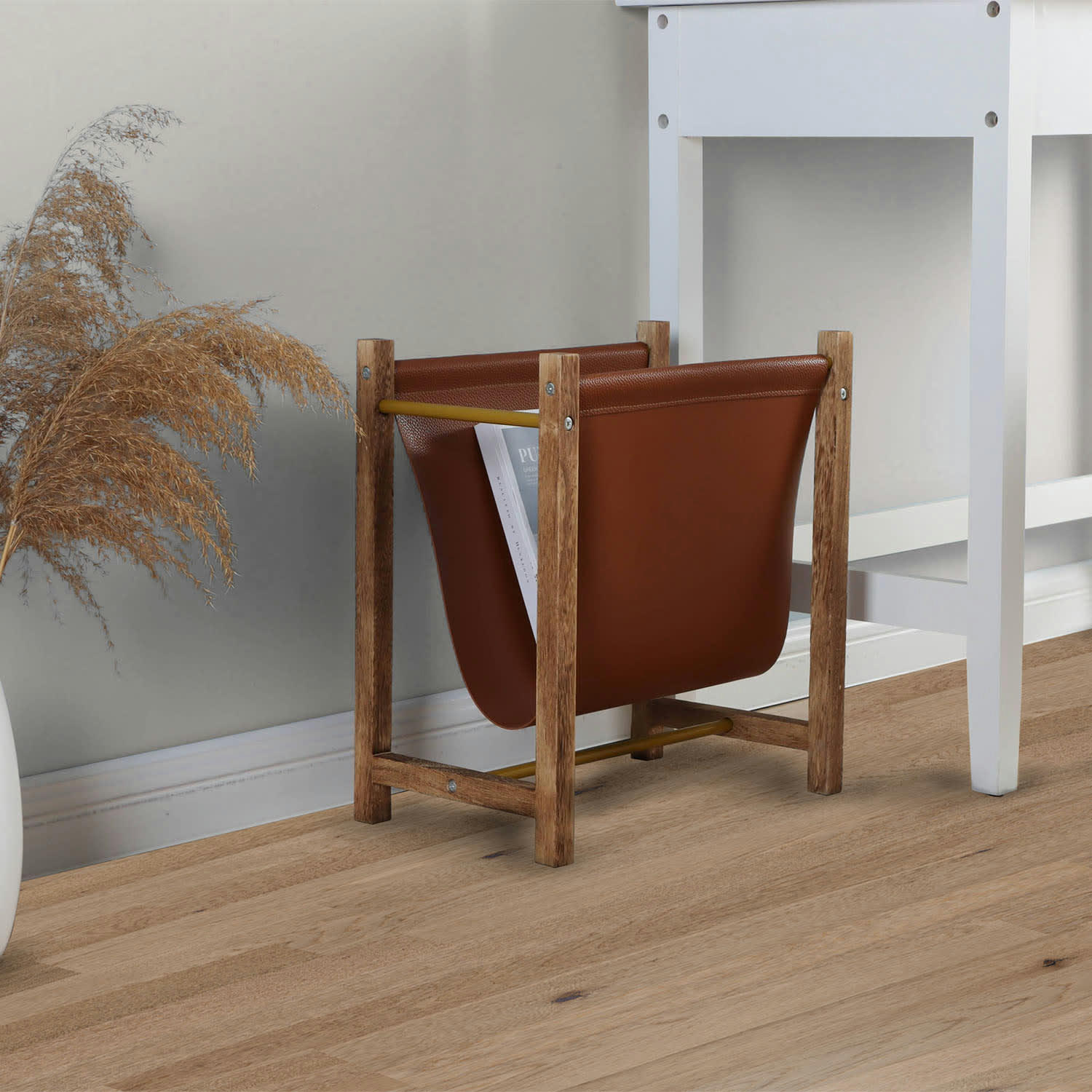 BENTO - Porte-revues en cuir synthétique et bois naturel