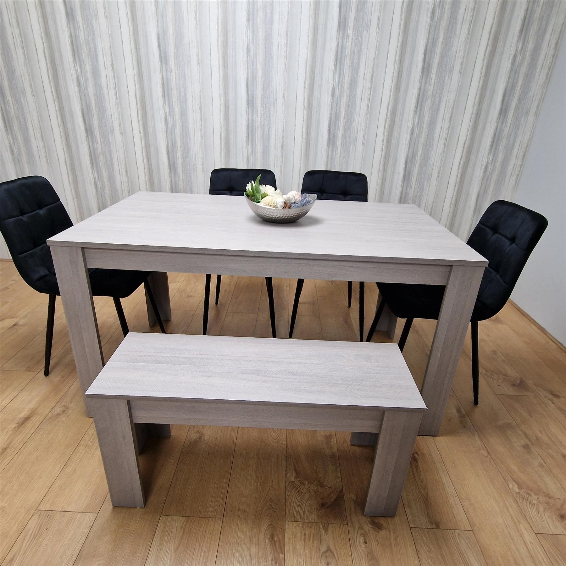 KOSY KOALA Modern Grey Rectangle Dining Table Set With 4 Black Velvet Chairs And 1 Bench Dining Room Furniture
