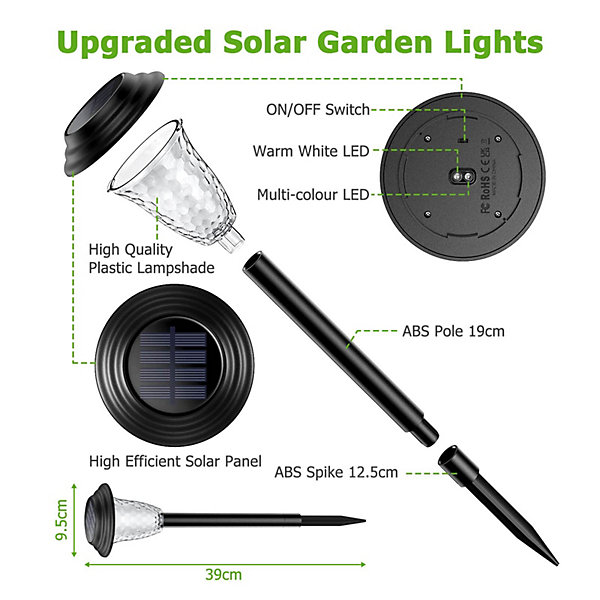 8 Lampes Solaire Exterieur Jardin Lumiere LED Colorée et Lumière Blanche Etanche pour Pelouse Terrasse