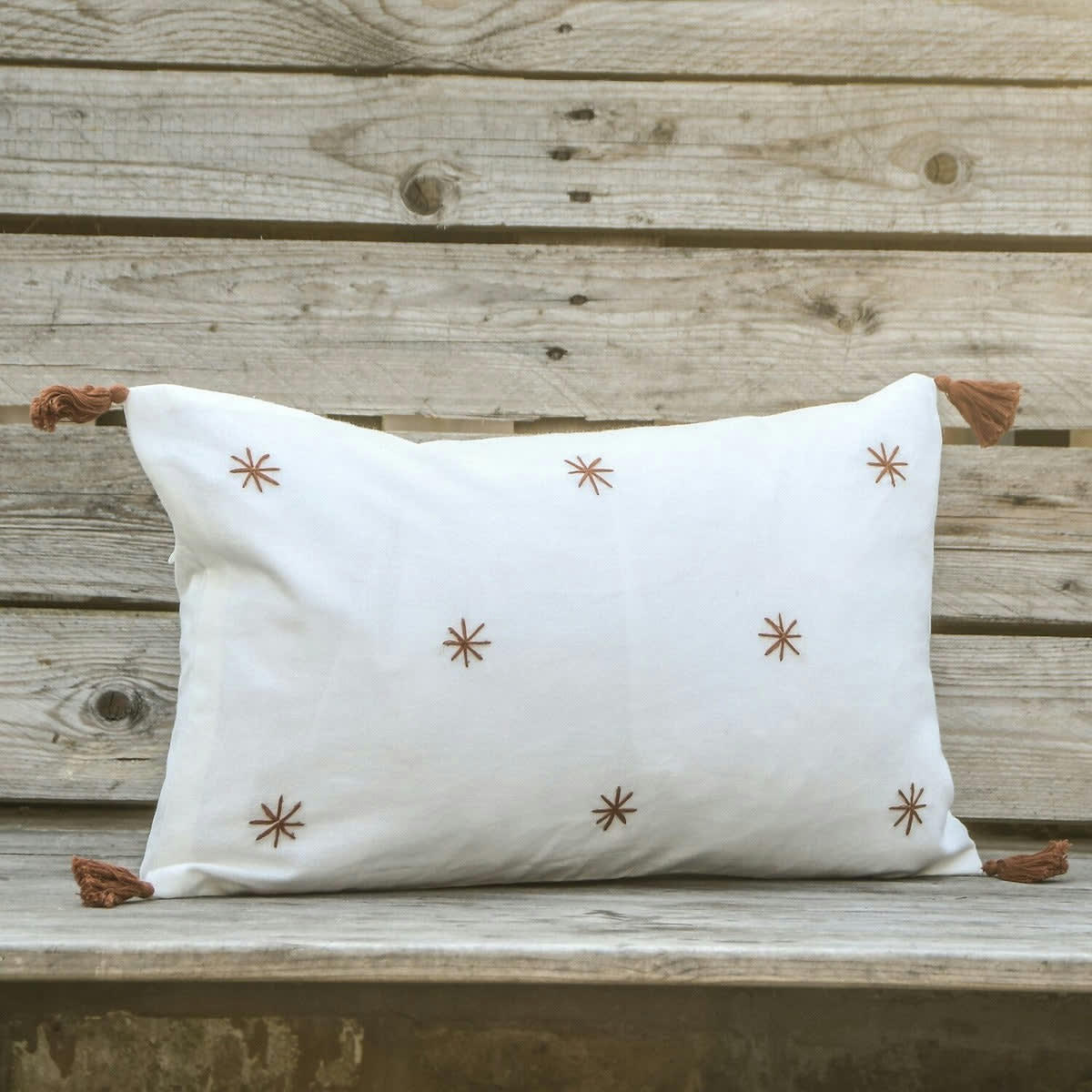 CONSTELLATION - Housse de coussin coton  50x30 blanc / rouge brique