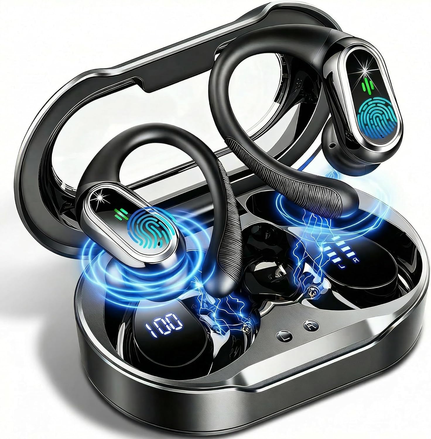 Wireless Earbuds, 2026 Bluetooth 5.4 Headphones Sport, 60Hrs HiFi Stereo Deep Bass Over-Ear buds with ENC Noise Cancelling Mic, IP7 Waterproof & LED Display Earphones with Earhooks for Workout/Running