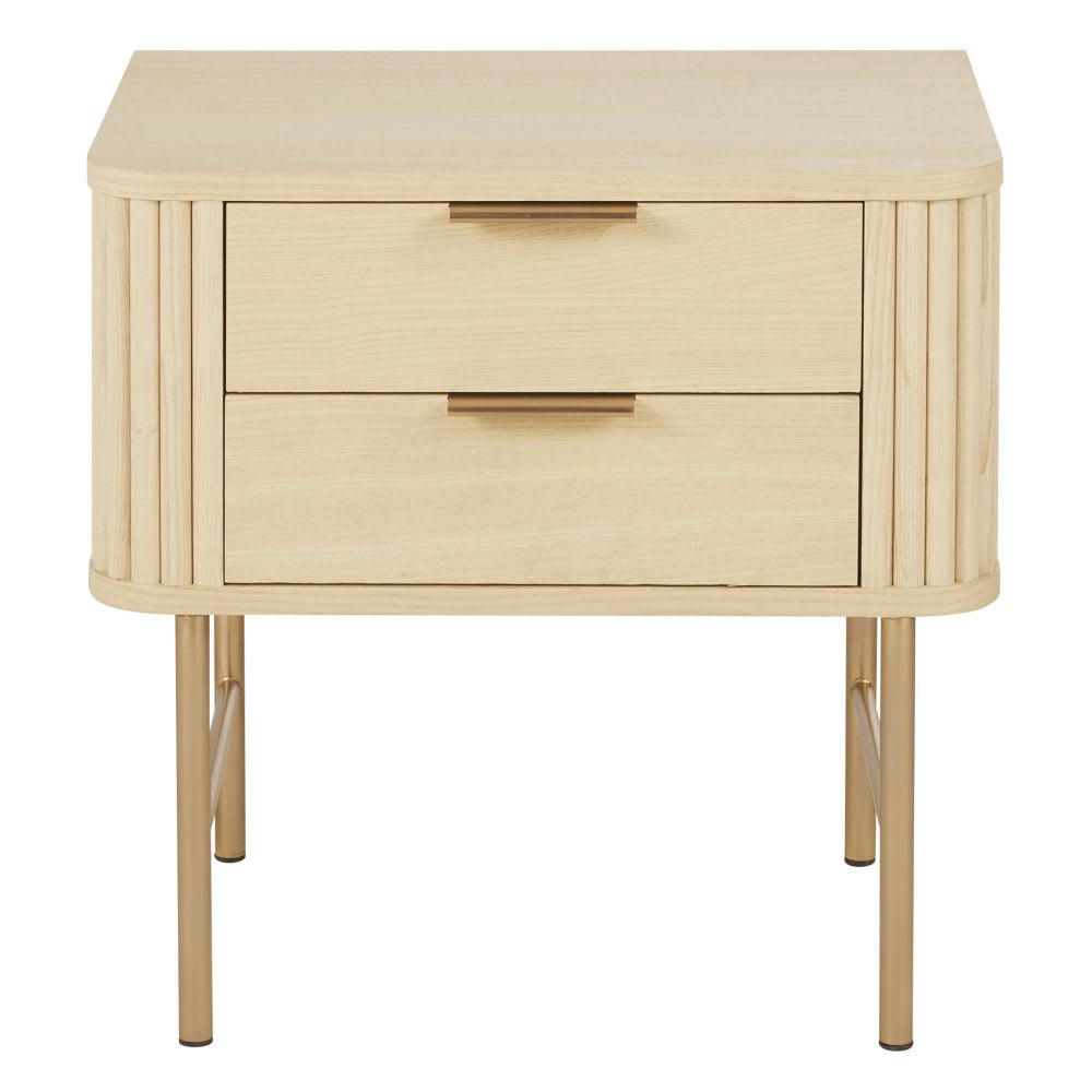 Ormond - Table de chevet 2 tiroirs en métal coloris laiton