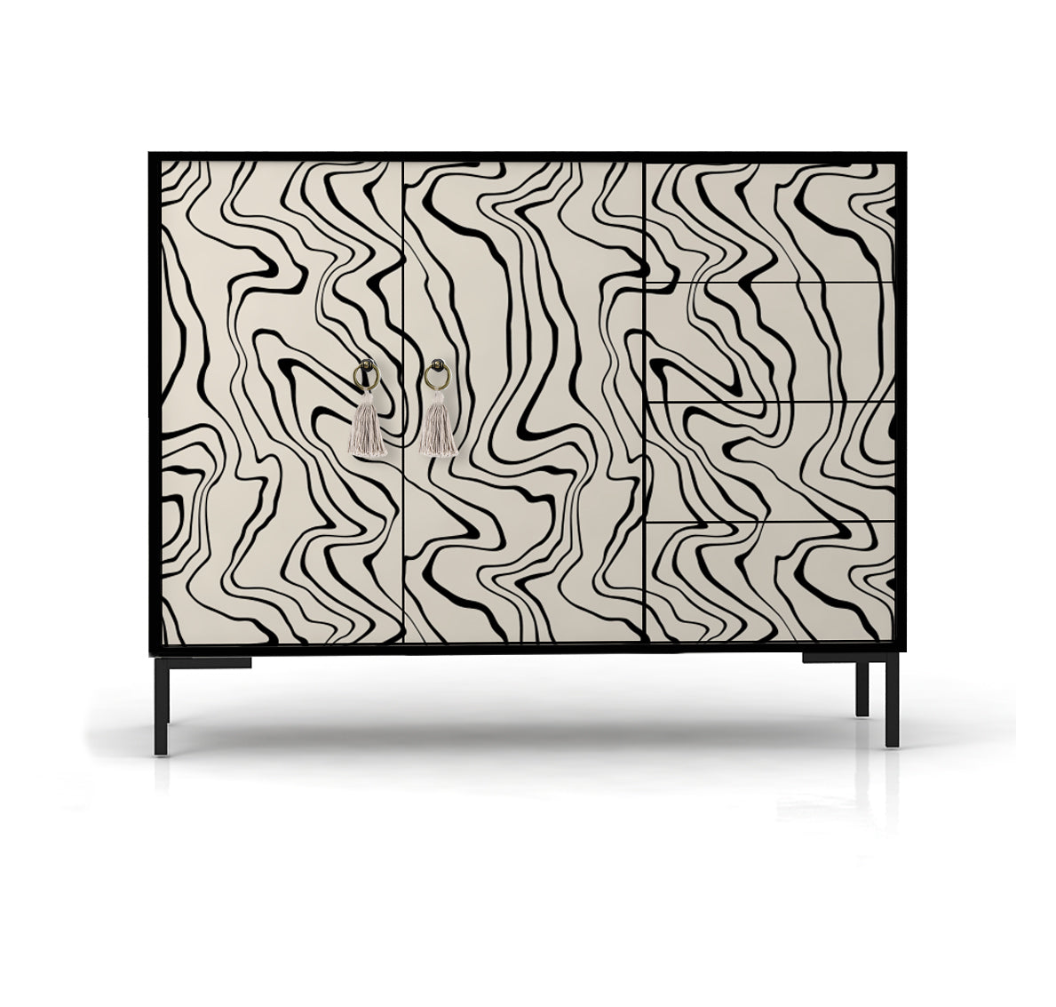 Laag dressoir met 2 deuren en 4 laden van MDF met Marmerhout textuur patroon
